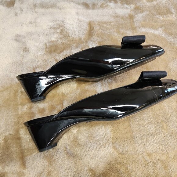 Stuart Weitzman Peep Toe Patent Leather Mules - Picture 4 of 9